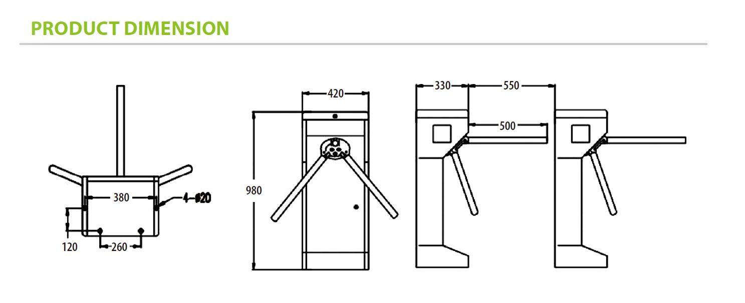 SUS304 Stainless Steel Tripod Turnstiles TR100 Security Barrier Gate
