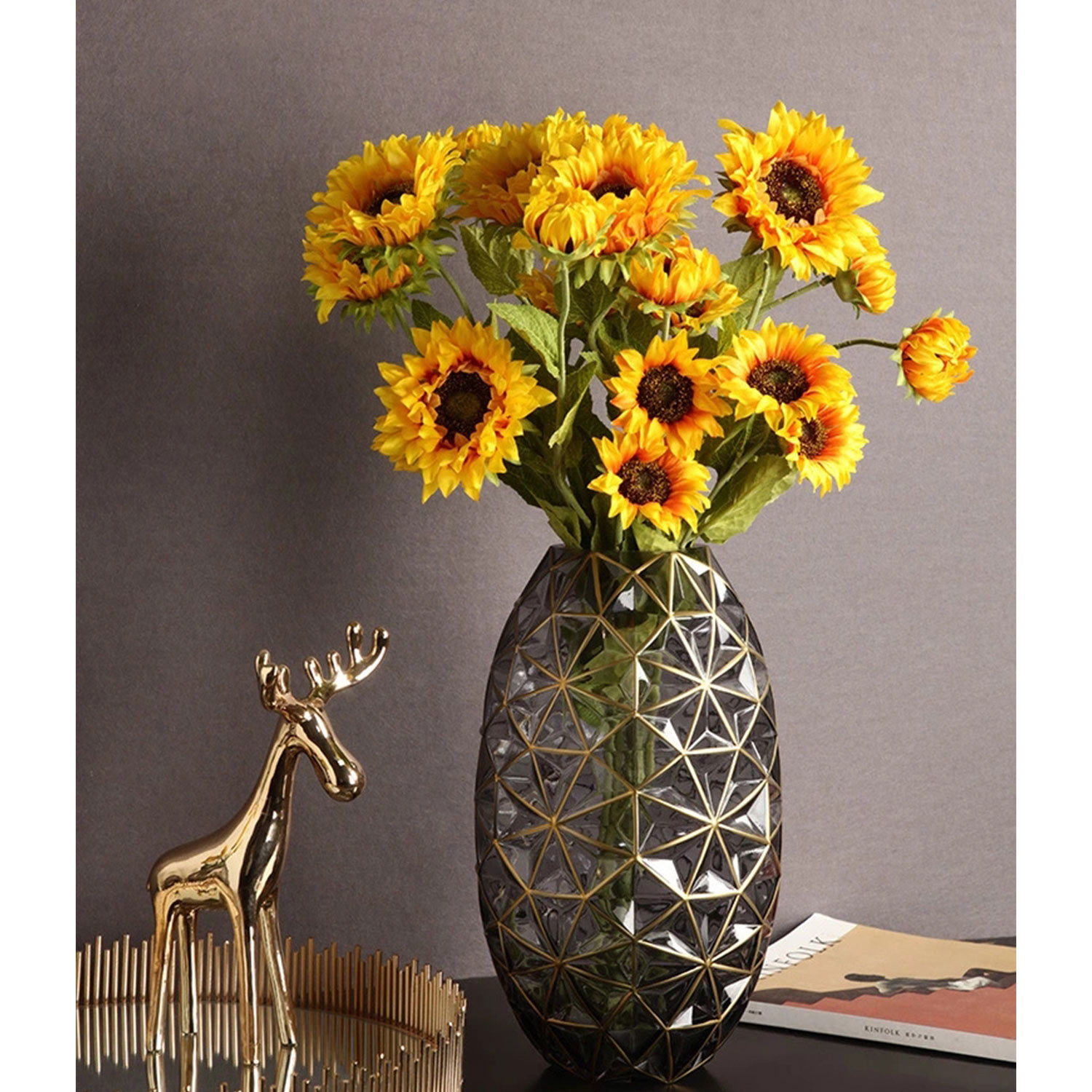 FDA Golden Decorated 20.6cm Crystal Decorative Glass Vases