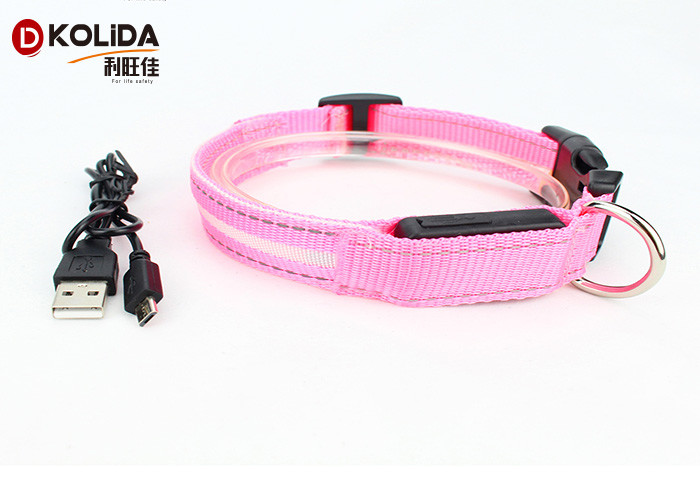 Night Safety Flashing Glow USB Rechargeable LED Dog Collar Leashes Pink / Blue / Red