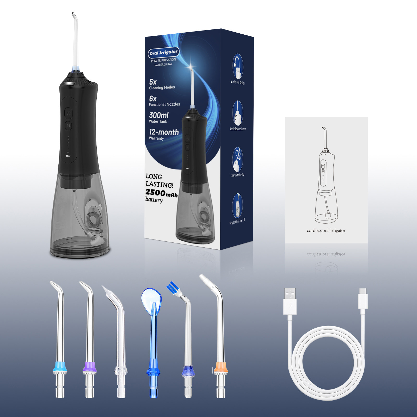 300ML Water Tank Cordless Water Flosser Portable Oral Irrigator Dental Teeth Cleaning