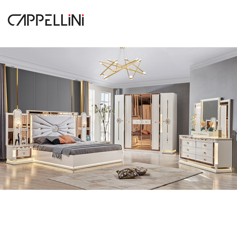 Luxury Royal Modern Wood Frame Double King Size Bed Leather Headboard Home Classic Queen Wooden Full Bedroom Furniture