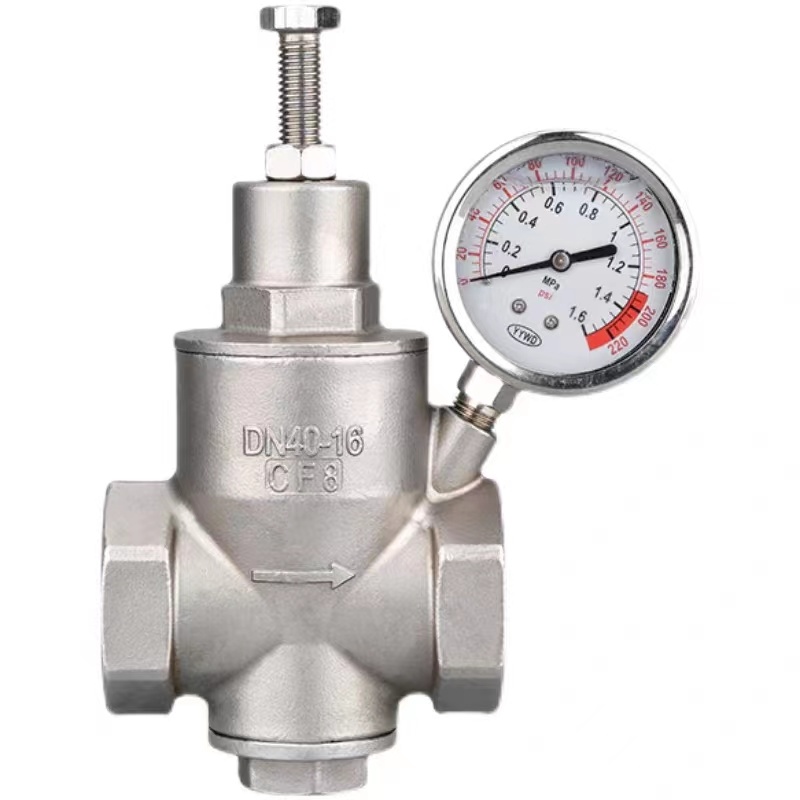 High Pressure Adjustable Water Pressure Reducing Valve with Gauge Stainless Steel
