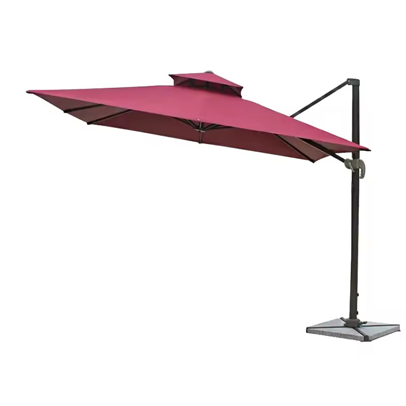 Outdoor Red Large Cantilever Hanging Umbrella with Roman Style and Backless Feature