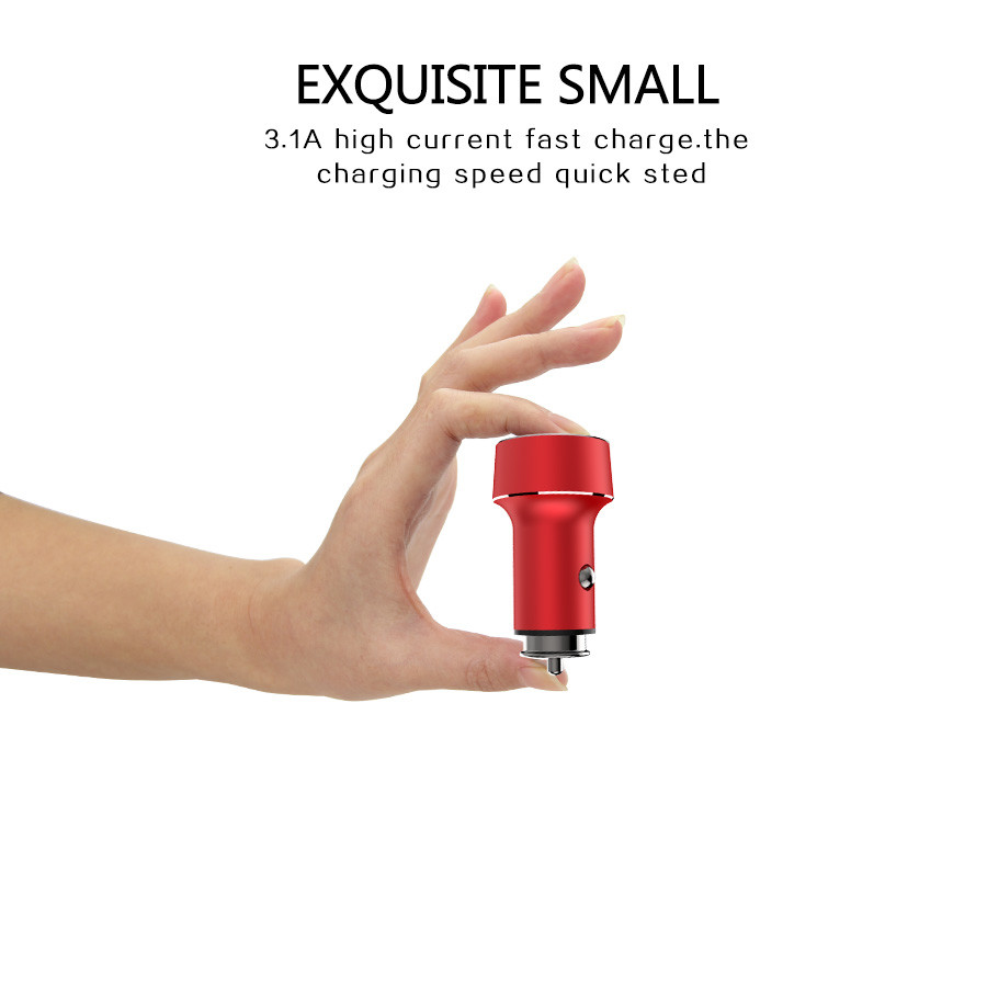3.1A Dual USB CAR CHARGER with Voltage Monitoring Aluminum Alloy Multi colors to choose Automatic Matching Voltage