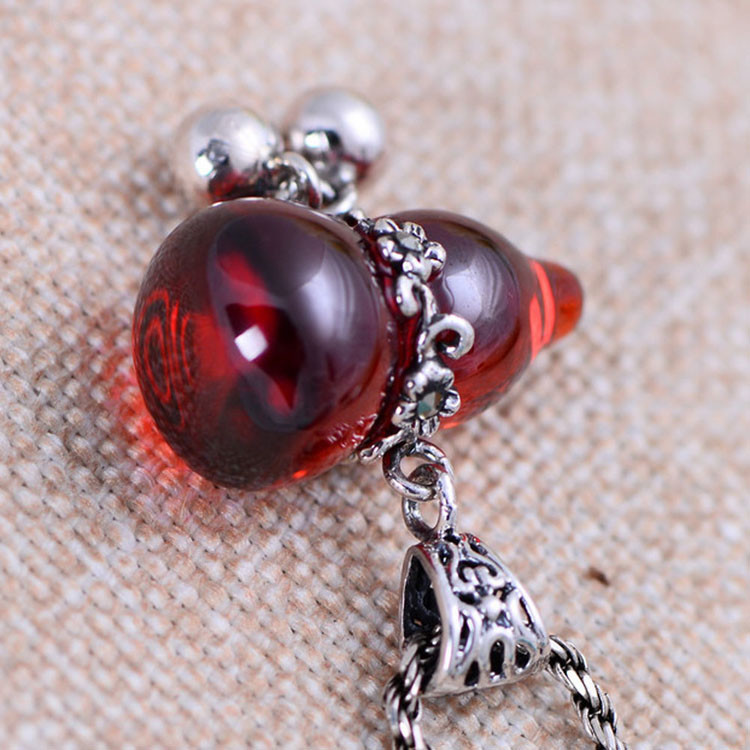 Thai Sterling Silver Pendant Necklace with Gourds Shape Red Cubic Zircon Charm(XH0384)