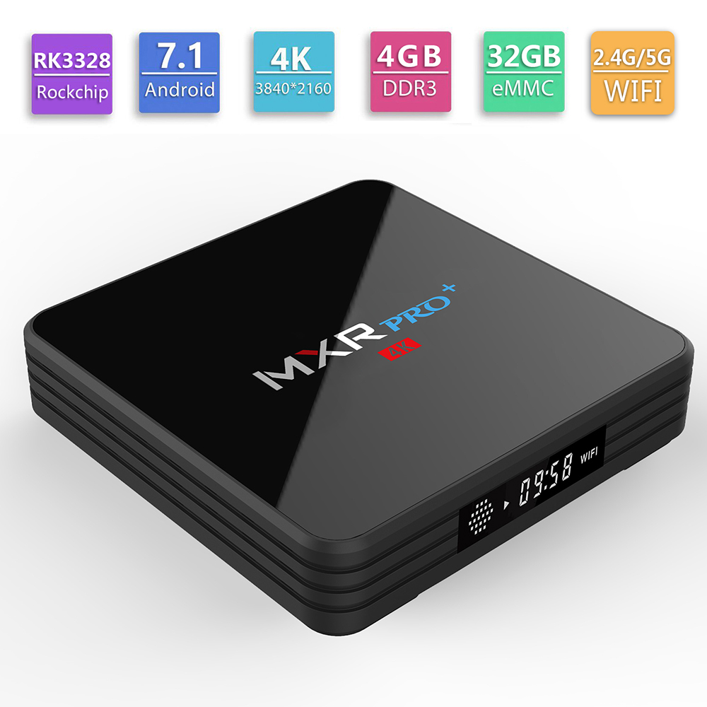 MXR PRO+ KODI 17.3 4GB/32GB Android 7.1.1 RK3328 4K HDR TV BOX 2.4G/5G WIFI LAN VP9 Bluetooth HDMI USB3.0 - Black