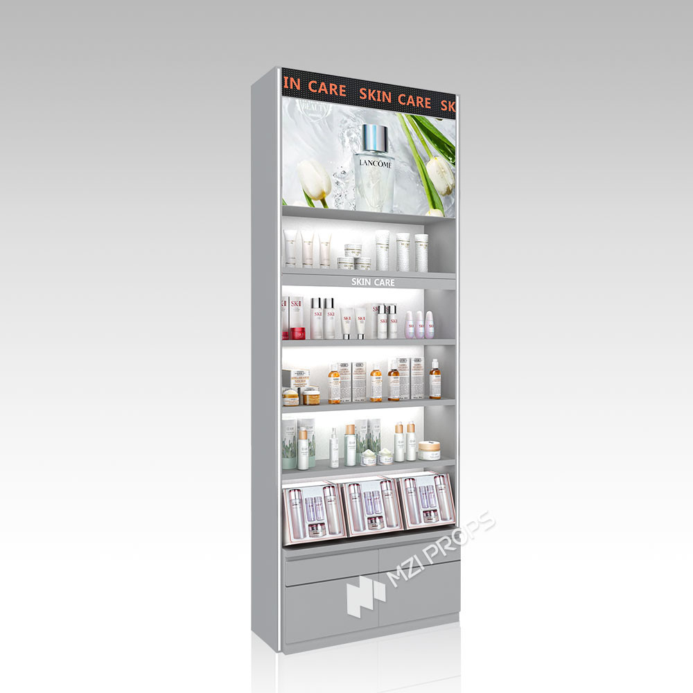 YHeS-P1 Recessed Structure Skincare Display Cabinet with Milk White LED Tubes
