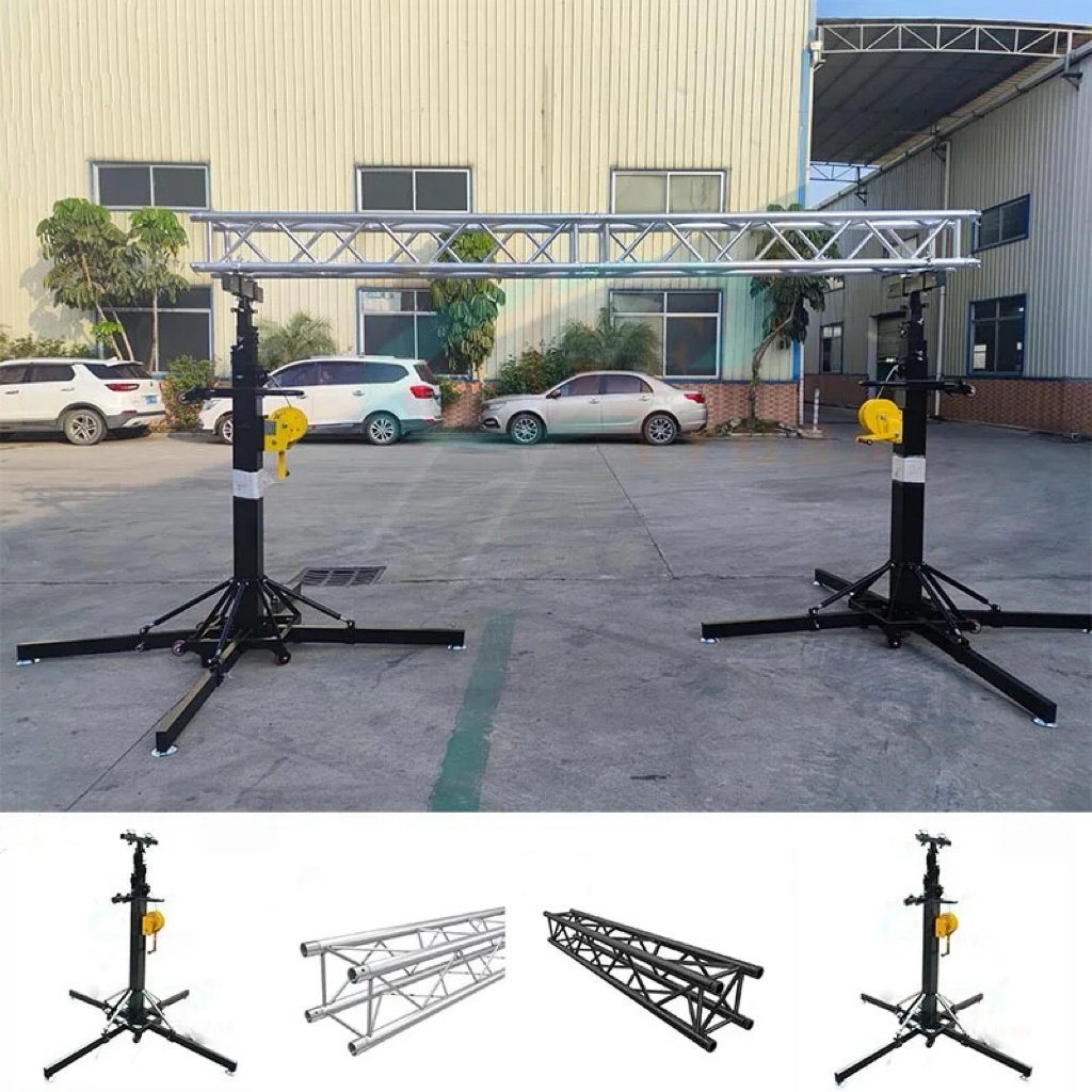 6M Height Telescopic Mobile Truss Lift Stand Square Sound Lighting Events Hand Crank Stand