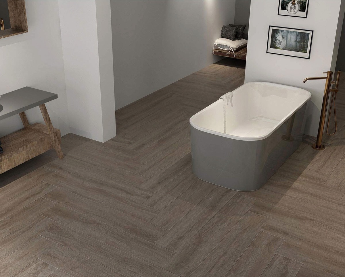 200x1200mm Gray Yellow Wooden Porcelain Strips For Bedroom And Decorative Floor Strip