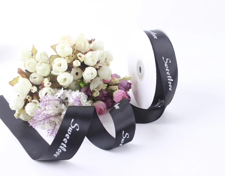 Flower Shop Custom Ribbon Polyester Silk Ribbon Printing Logo For Gift Packing