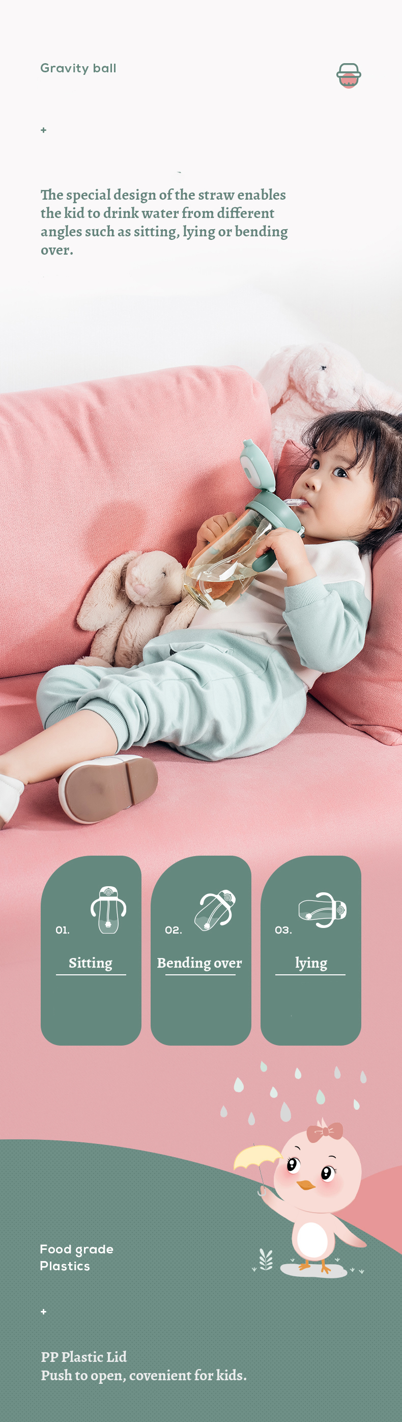 Toddler Leakproof Cute Plastic Water Bottle Multiscene With Straw