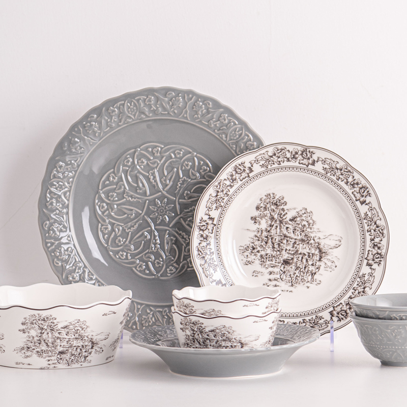 Modern 4 Porcelain Dinner Set Soup Plate Bowl Dish Cup Gift Sets For Moms Day