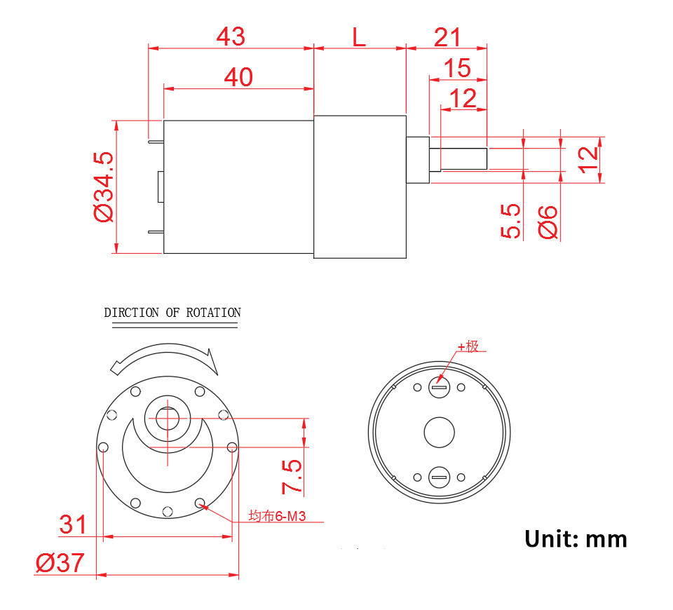 Micro Motor Gear Motor JGB37-3540 37mm 24V 9-1280RPM 37mm High Torque Low Rpm 24v Dc Gear Motor