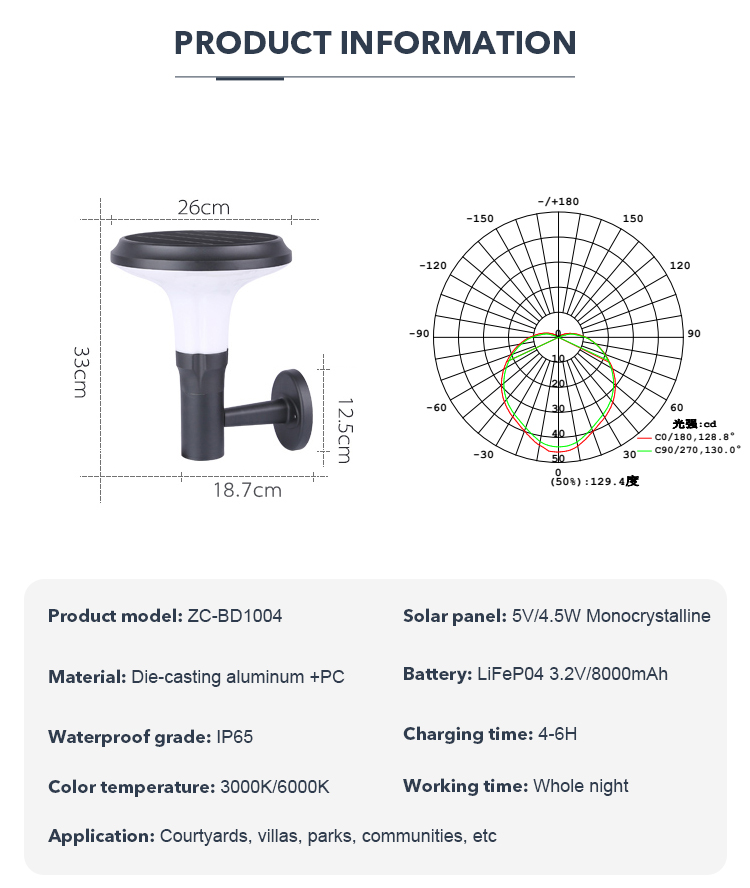 Exterior Wireless Metal Solar Wall Mounted Solar Light IP65 Waterproof For Courtyards