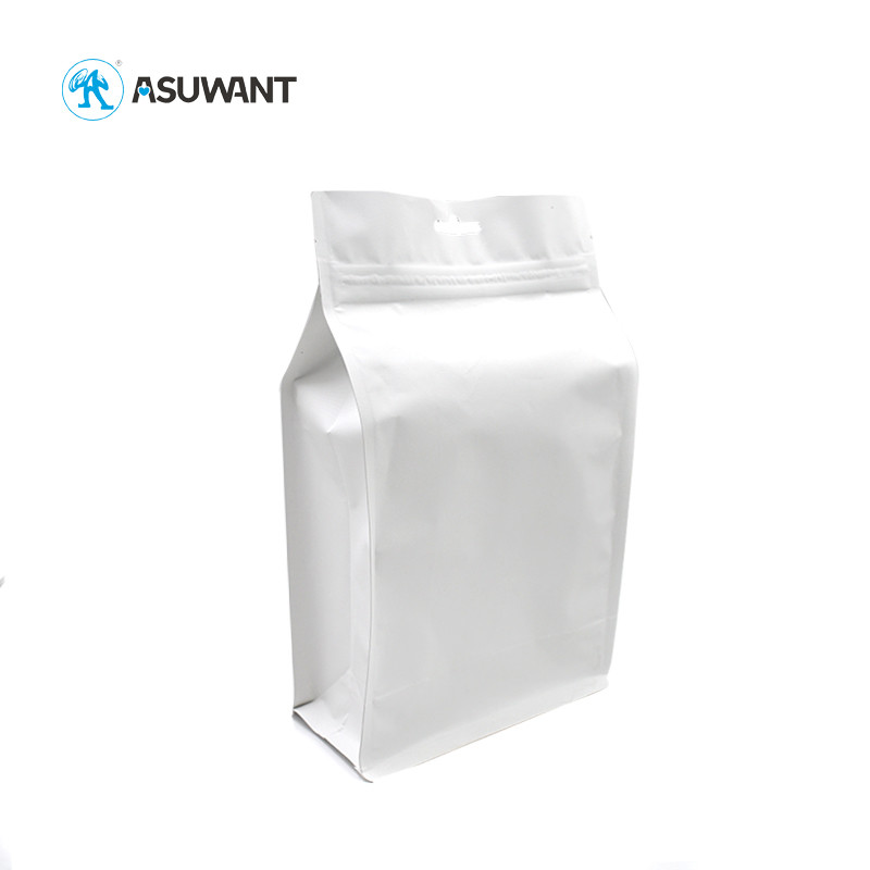 Biodegradable Kraft Paper Zipper Bags White Blank Flat Bottom Side Gusset