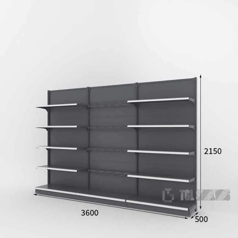 Double Sided Convenience Store Display Shelves Supermarket Shelving