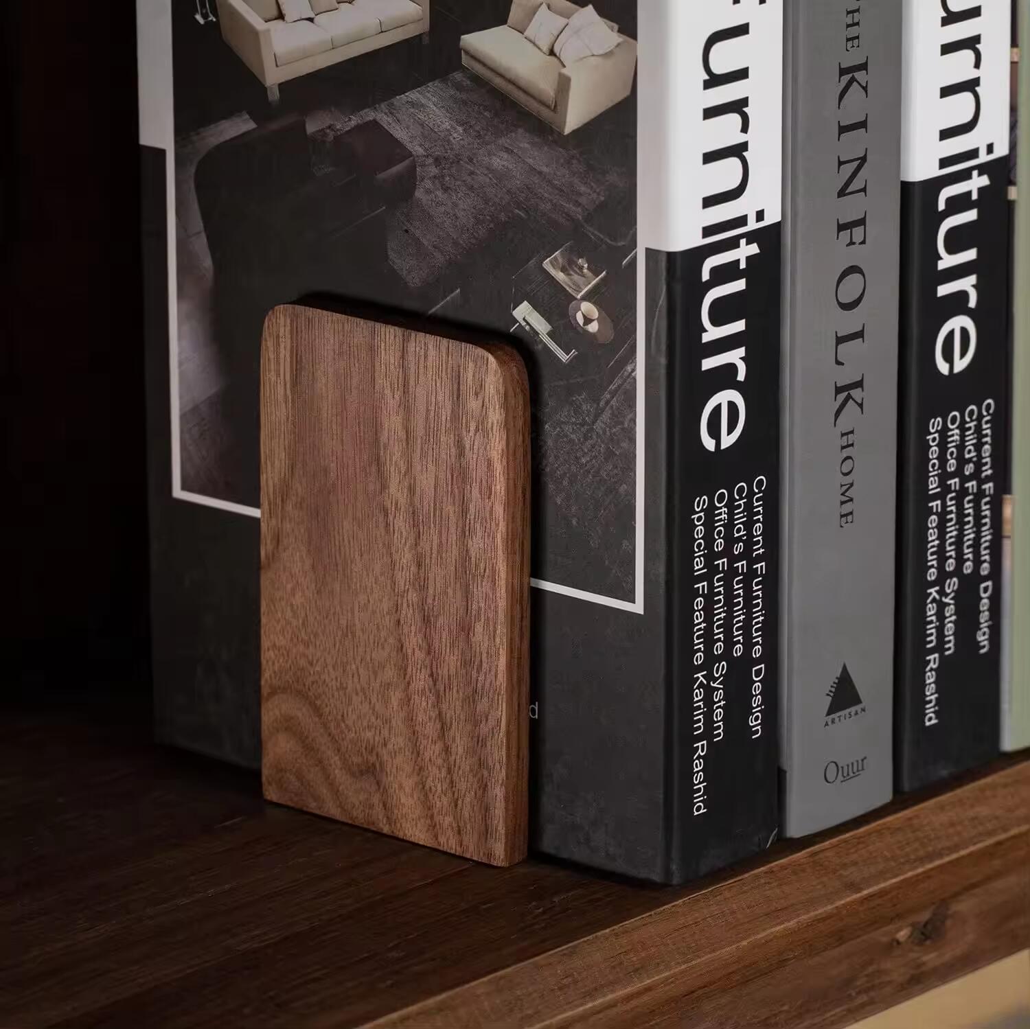 Wooden Non-Skid Bookend for Shelves, Book Stand for CDs