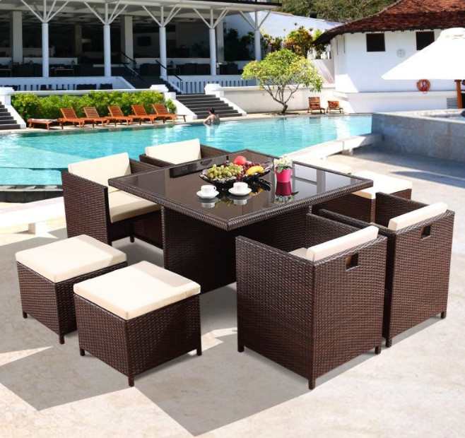 10 Seater Rattan Dining Table Set Wicker Dining Coffee Stack Table Round Sofa