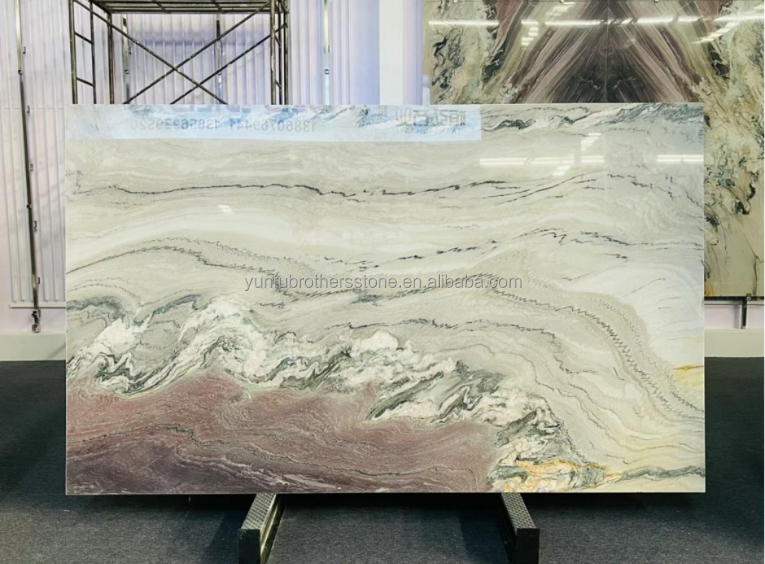 Polished Purple Marble Stone Big Slab Dining Table Top for Modern Bedroom Hall Design