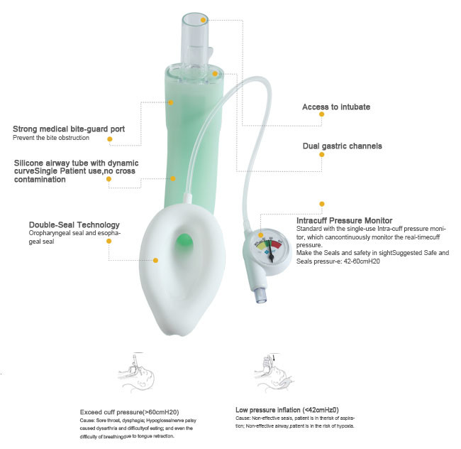 Silicone Dual Lumen Laryngeal Mask Airway MA Tube For Children And Adults