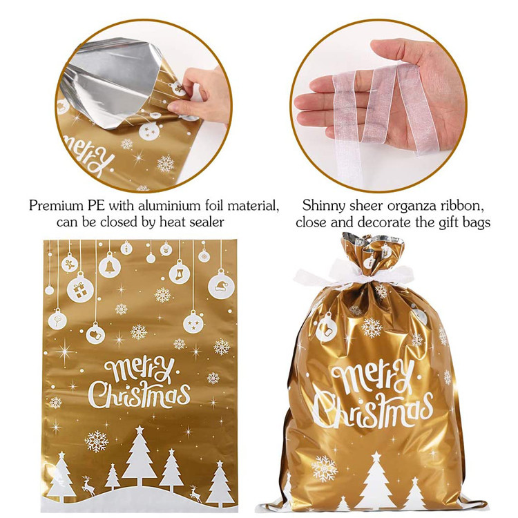 Holiday 17*11inch Resealable Mylar Aluminum Foil Bag With Ribbon Tie