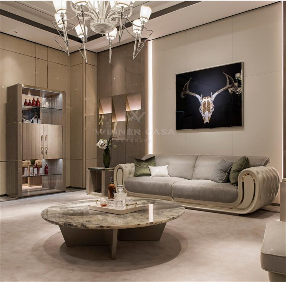 Luxury White Genuine Leather Living Room Furniture Modern Sofa Set