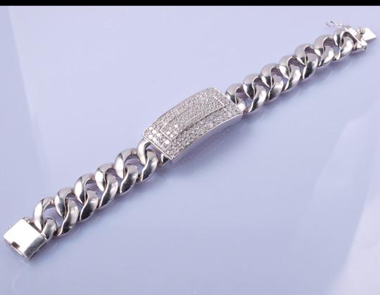 25.7gram Stones Crystals 925 Sterling Silver Bangles Pearl Shape Men's Bracelet
