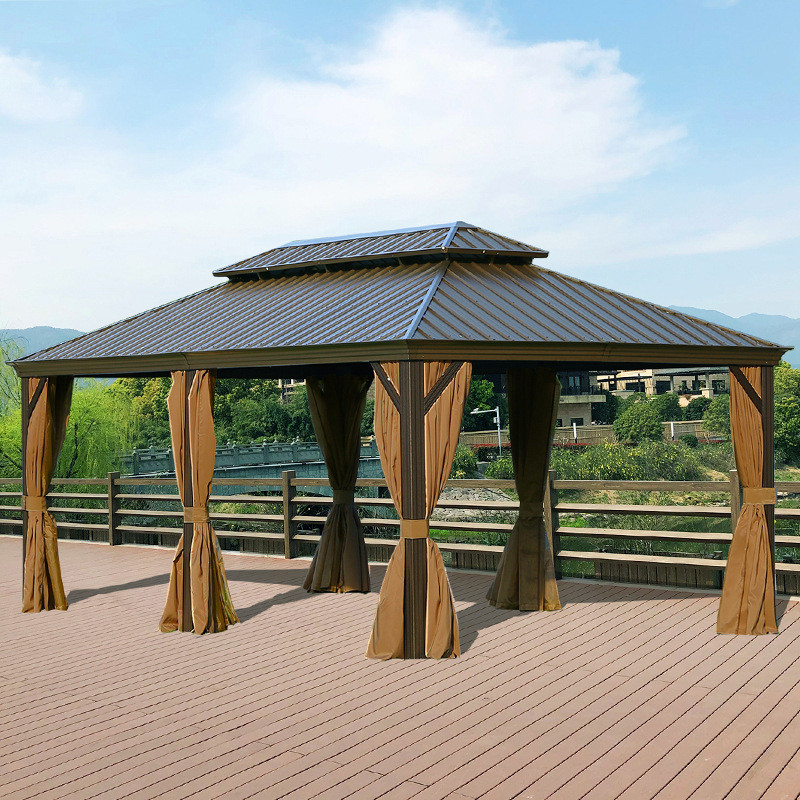 Hardtop Gazebo Outdoor Galvanized Steel Metal Double Roof Outdoor Hardtop Gazebo