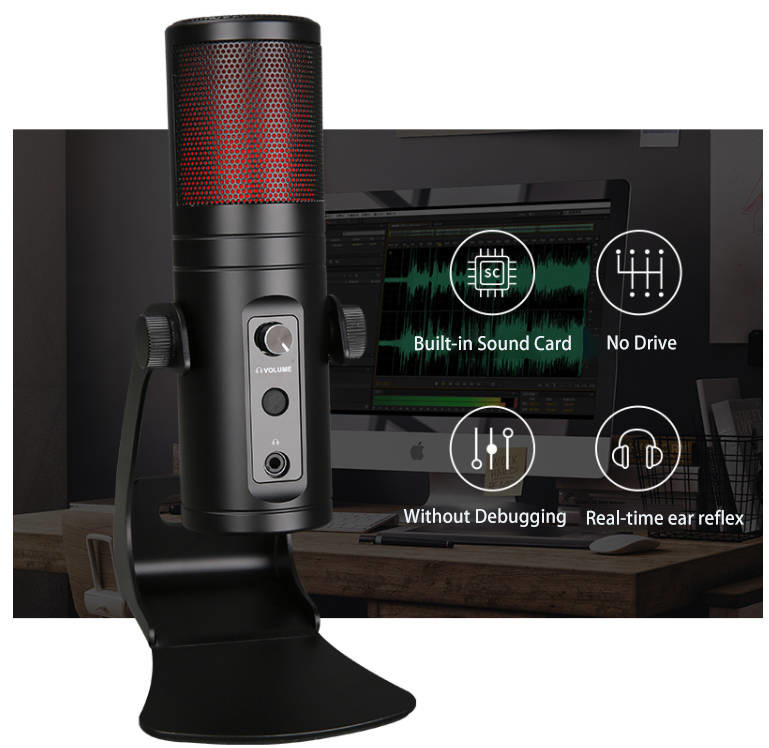 USB recording microphone for singing volume control cardioid pickup pattern