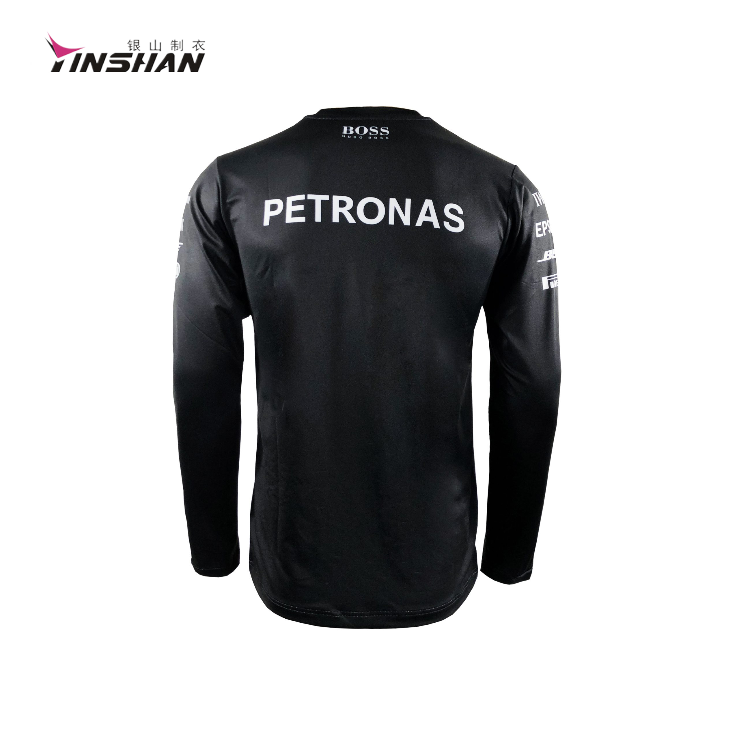 Long Sleeve Cotton/Polyester Black Custom T Shirts for Breathable Pit Crew Sportswear
