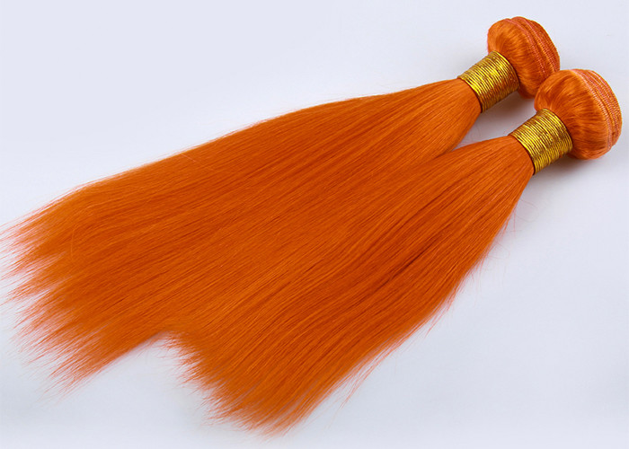 Customized Orange Silk Straight Virgin Human Hair Extensions Double Stitch Weft