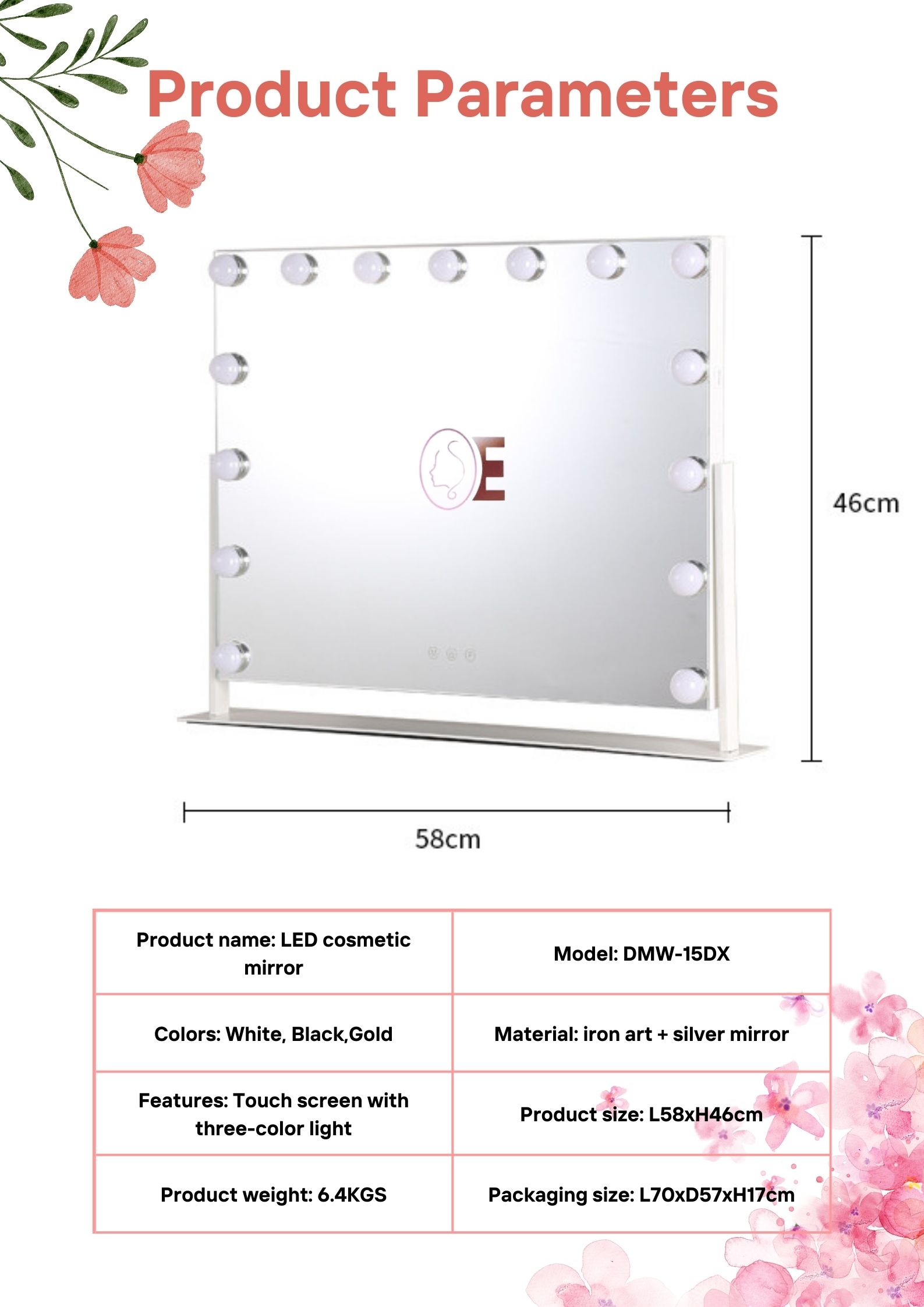 Adjustable Hollywood Mirror 80cm Touchscreen Led Makeup Vanity Mirror
