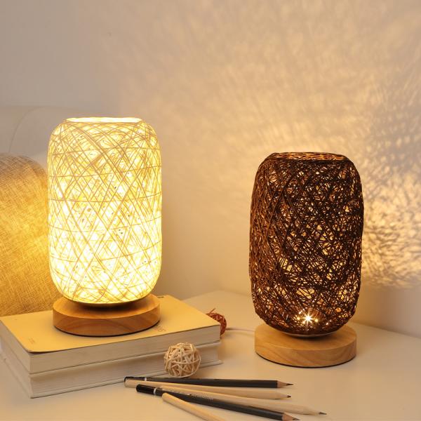 Wood Rattan Twine Ball Lights Table Lamp Room Home Art Decor bamboo table lamp