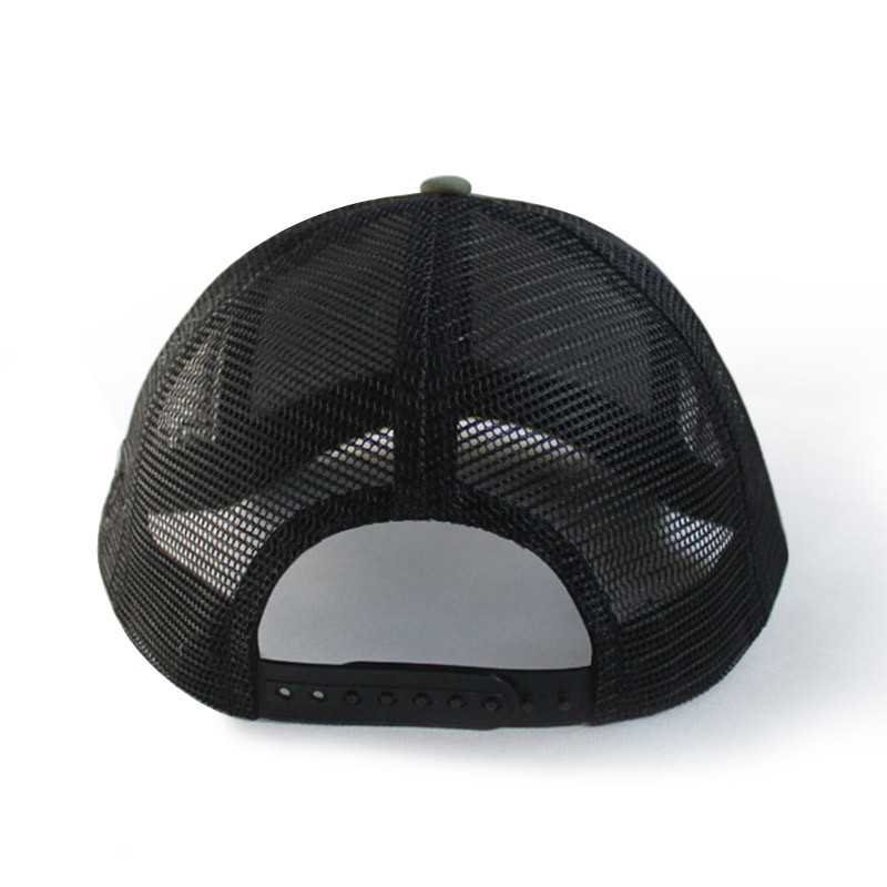 OEM ODM Outdoor 6 Panel Fishing Trucker Hat With Leather Patch