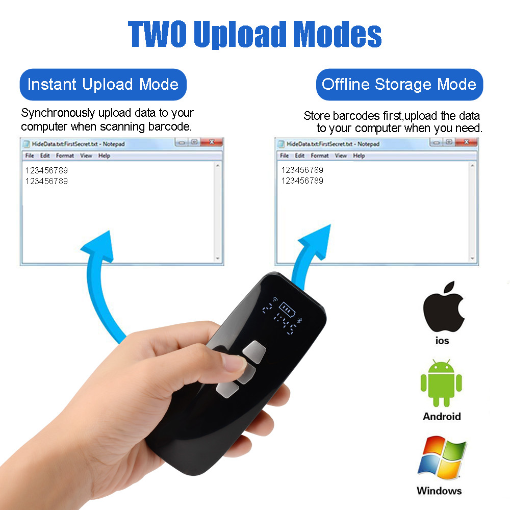 1D Compact Mini Barcode Scanner 2.4G Wireless Portable Qr Code Scanner Bluetooth