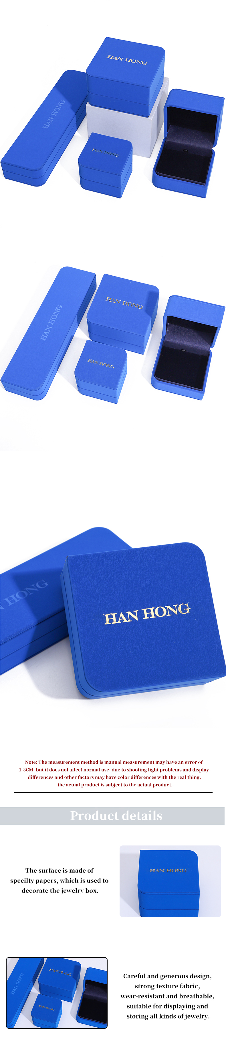 Rectangle Blue Leather Jewelry Box for Customized Size Earrings Bracelet Necklace Ring