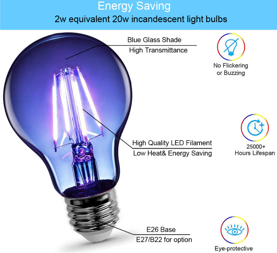 Blue Candelabra Edison Christmas Light Bulbs A19 A60 E27 60*105mm