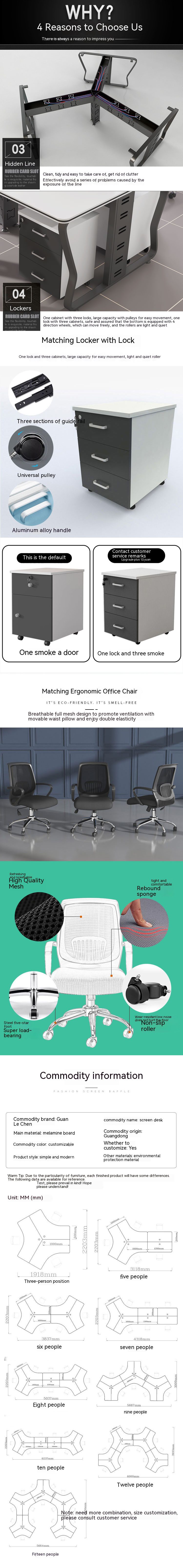 6 Person MDF Office Workstation with Contemporary Design and Function Writting Desk