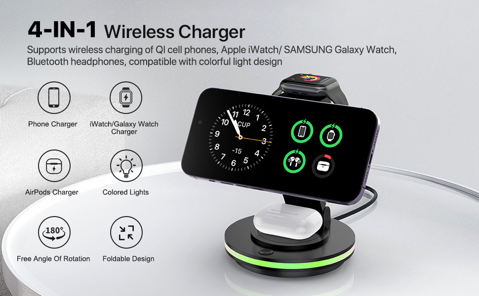ABS PC 3 in 1 Foldable and Portable Magnetic Wireless Charger with Fast Charging