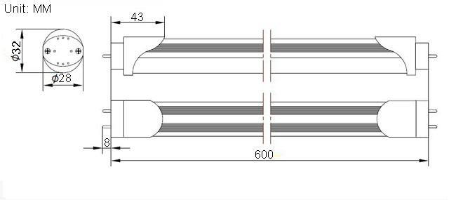 20 Watt IP44 0.6M SMD LED Tube Light Good Heat Dissipation 85-264VAC