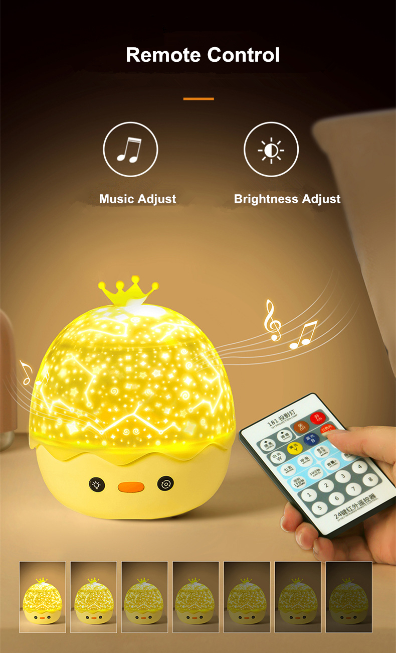 Funny Remote Control Crown Duck Projector Lamp Night Light Music Box For Kids Toddlers Baby Gifts Free with 6 Projection