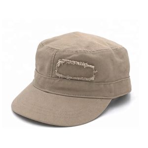 Plain Flat Top Army Cap Custom Military Distressed Hats Fitted Strap Closure