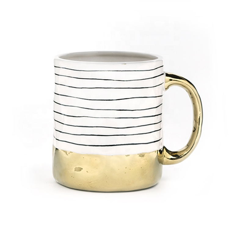 16oz Electroplated White Mug With Gold Handle For Everyday Mugs Personality 5 X 3-3/4 X 4-3/8" Round