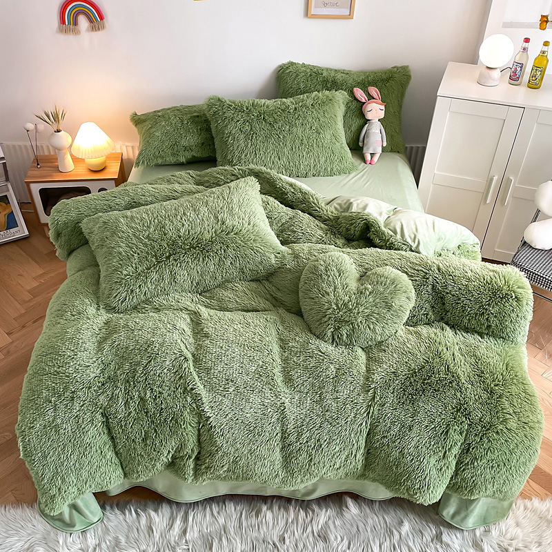 European and American Style Solid Color Thickened Warm Mink Velvet Duvet Bedding Set