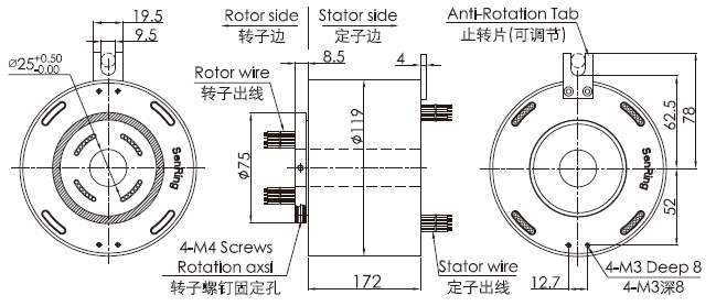 212004250 series 212004250 Serieshigh Current Slip Ring slip ring Drawing 