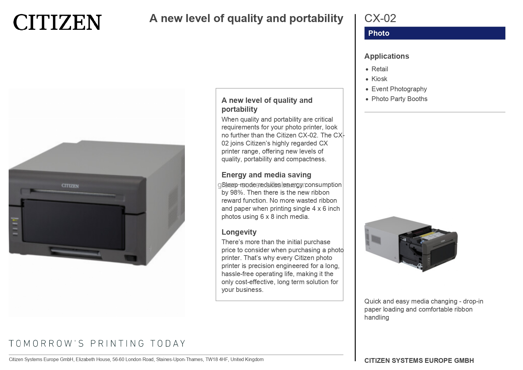 Compact High Definition Thermal Transfer Embedded Digital Photo Printer CX-02S CX 02