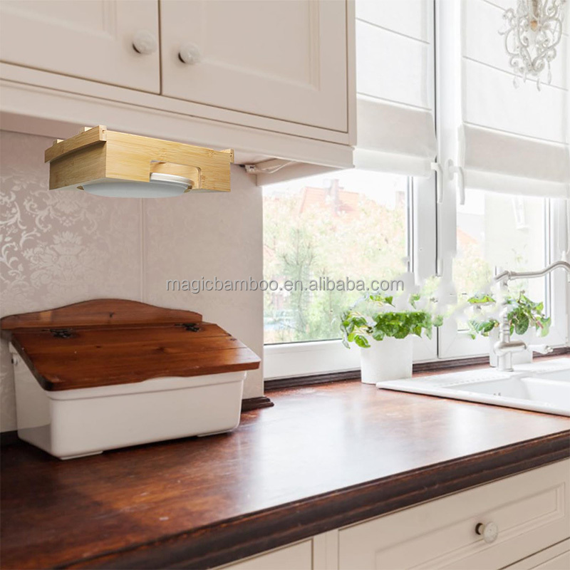 Bamboo Kitchen Party Organizer Utensil Caddy Paper Plate and Napkin Cabinet Dispenser