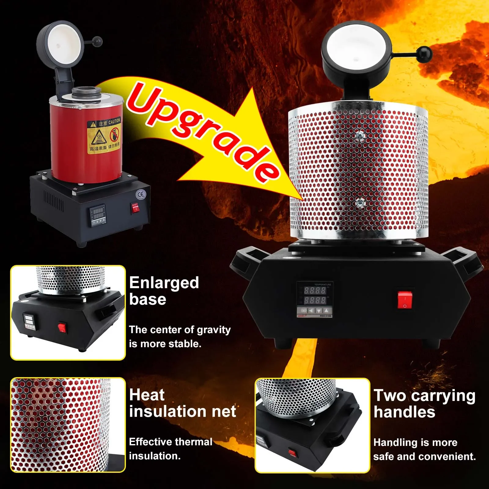 Tooltos Upgraded Gold Melting Furnace 1KG 2KG 3 KG Electric Digital Smelting Furnace 1150°C