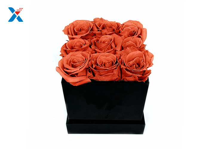 Black Square Acrylic Flower Box Silk Screen Printing Logol Corrosion Resistance