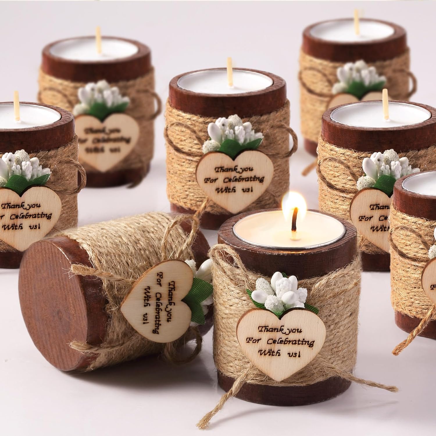 Customized village wooden tea light cylinder candle holder Bride shower Wedding baby shower party